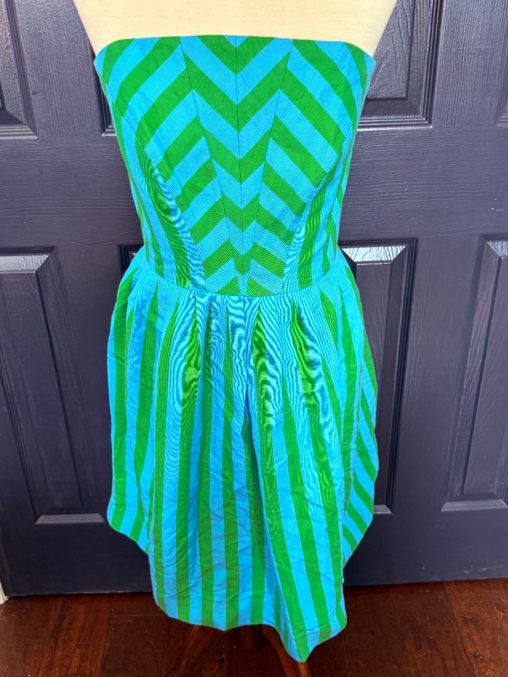 LILLY PULITZER Strapless Blue/Green Swizzle Striped Cotton Eve Dress